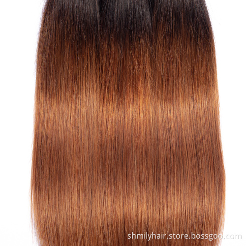 Wholesale Virgin Cuticle Aligned Brazilian Straight Hair Weft Colored 1B/30 Dark Roots Brown Ombre Hair Bundles